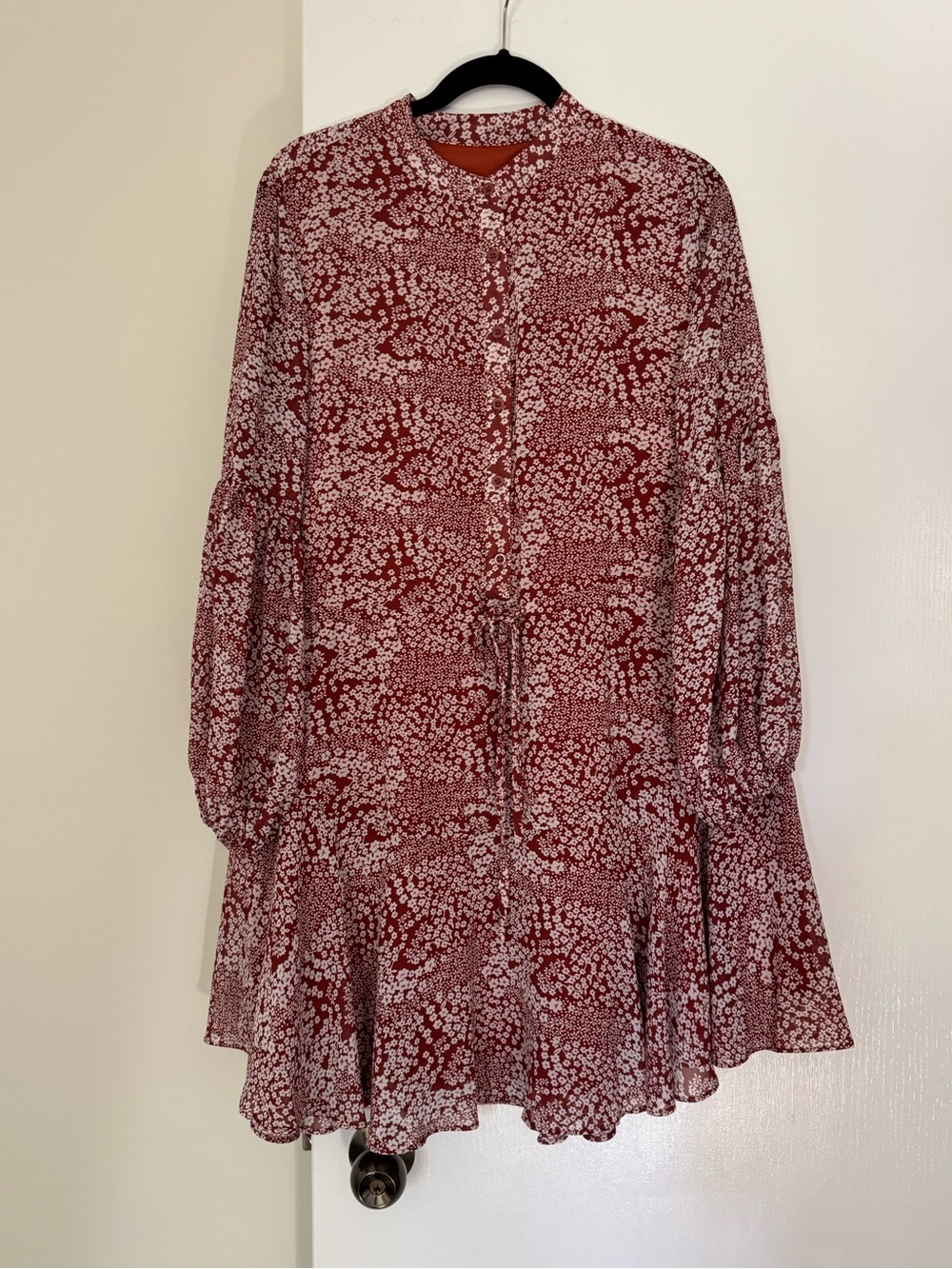 Zara Red Floral Long-Sleeve Dress - Large